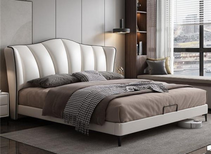 Schlafzimmer Bett Leder Luxus Stil Doppelbett beige Betten Möbel Einrichtung